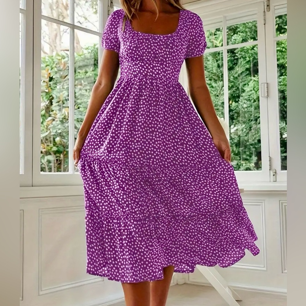 Womens Summer Maxi Dress Casual Short Sleeve Floral Boho Flowy Long Dress